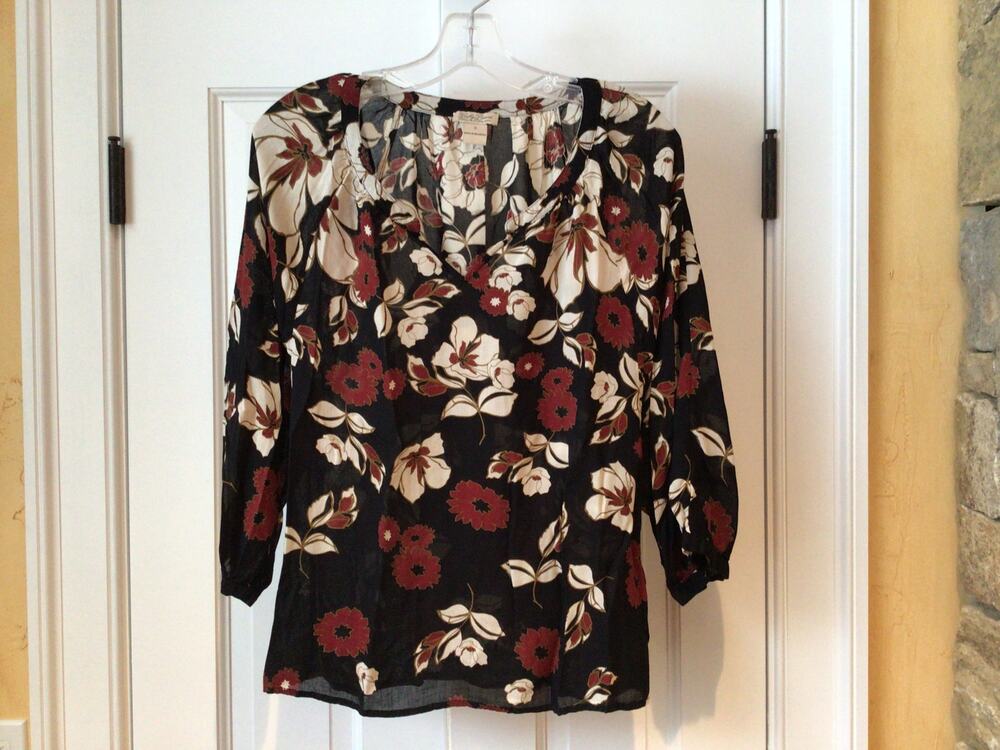 Lucky Brand Floral Peasant Top Sz S